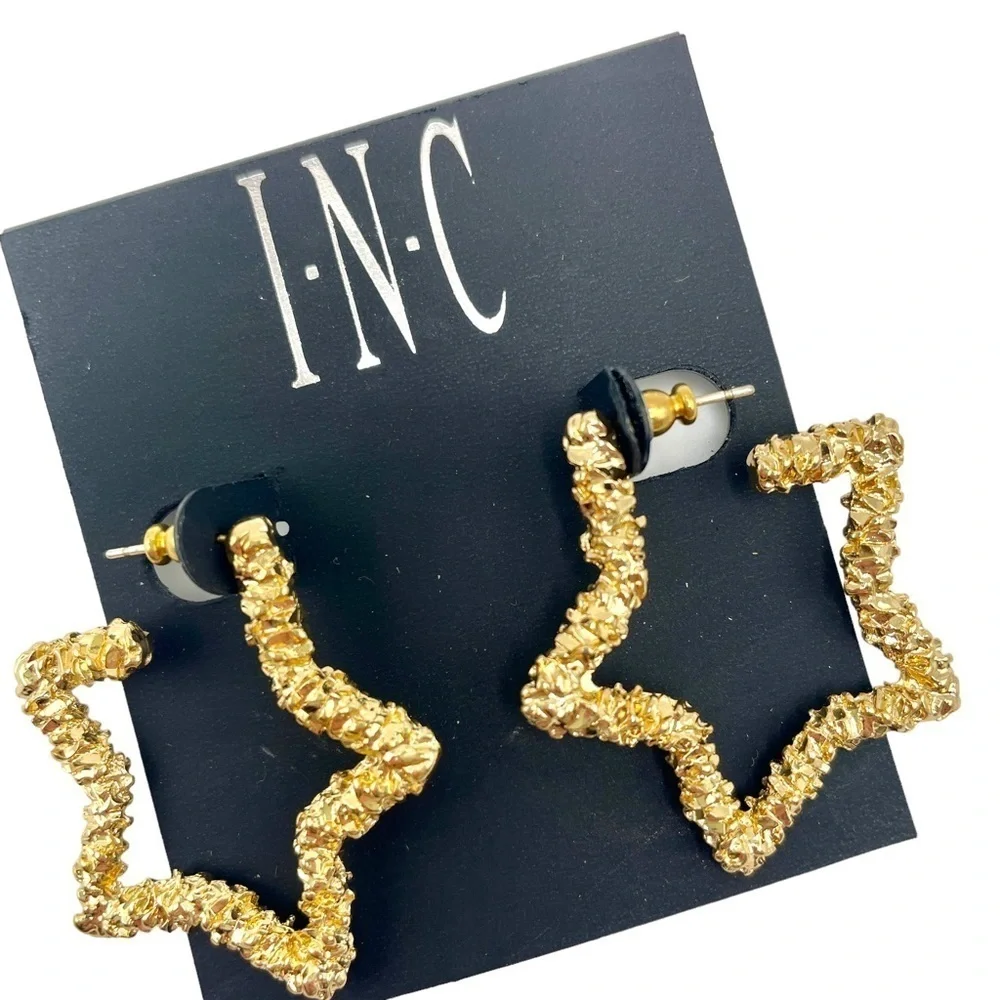 NWT INC Gold Star Earrings Hoops